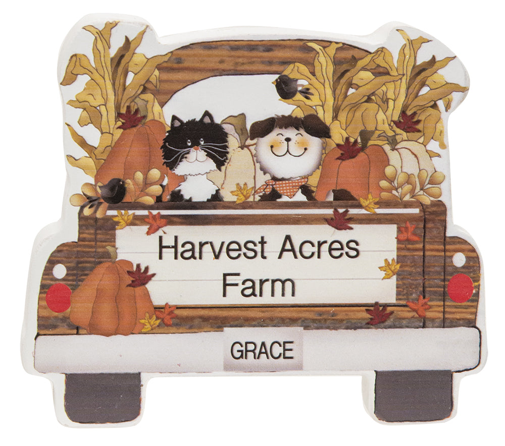 Dog & Cat Fall Farm Truck Decor | Harvest Acres Wood Sitter