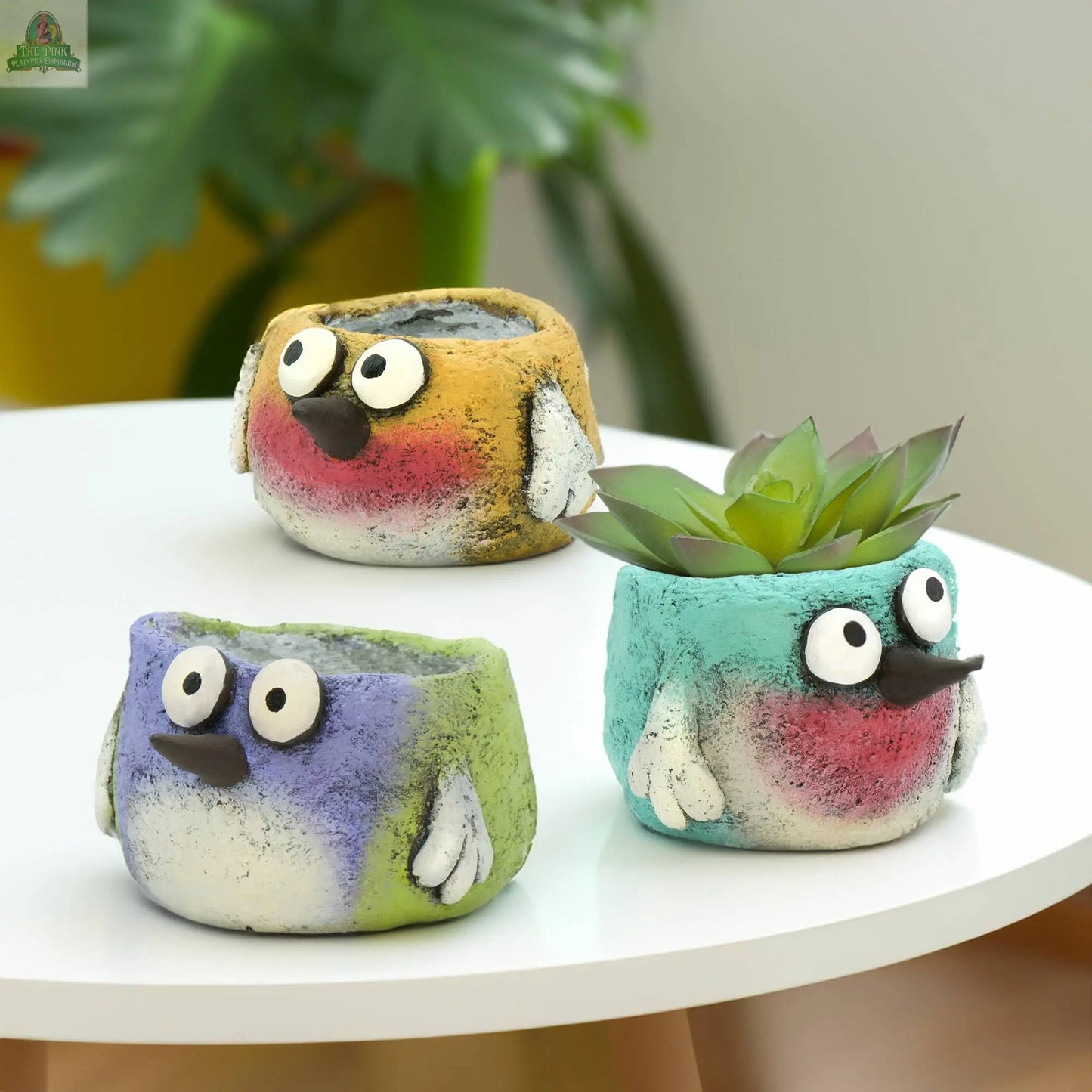 3pc Set - Beautiful Birds Blobhouse Planter Pink Platypus Emporium