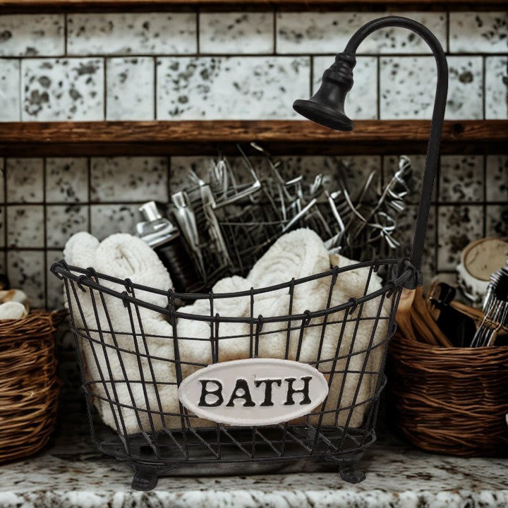 Black Metal Bathtub & Shower Head Basket