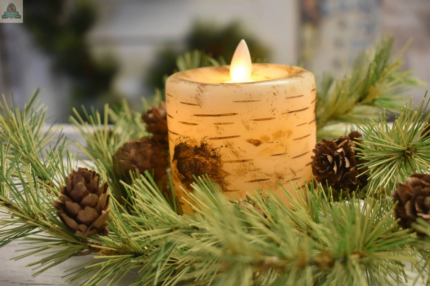 Birch Pillar Candle Moving Flame 3x4in Wholesale Home Decor