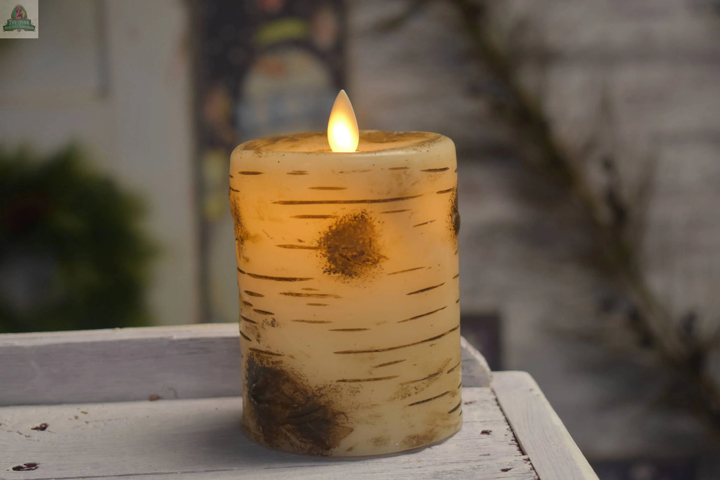 Birch Pillar Candle Moving Flame 3x4in Wholesale Home Decor