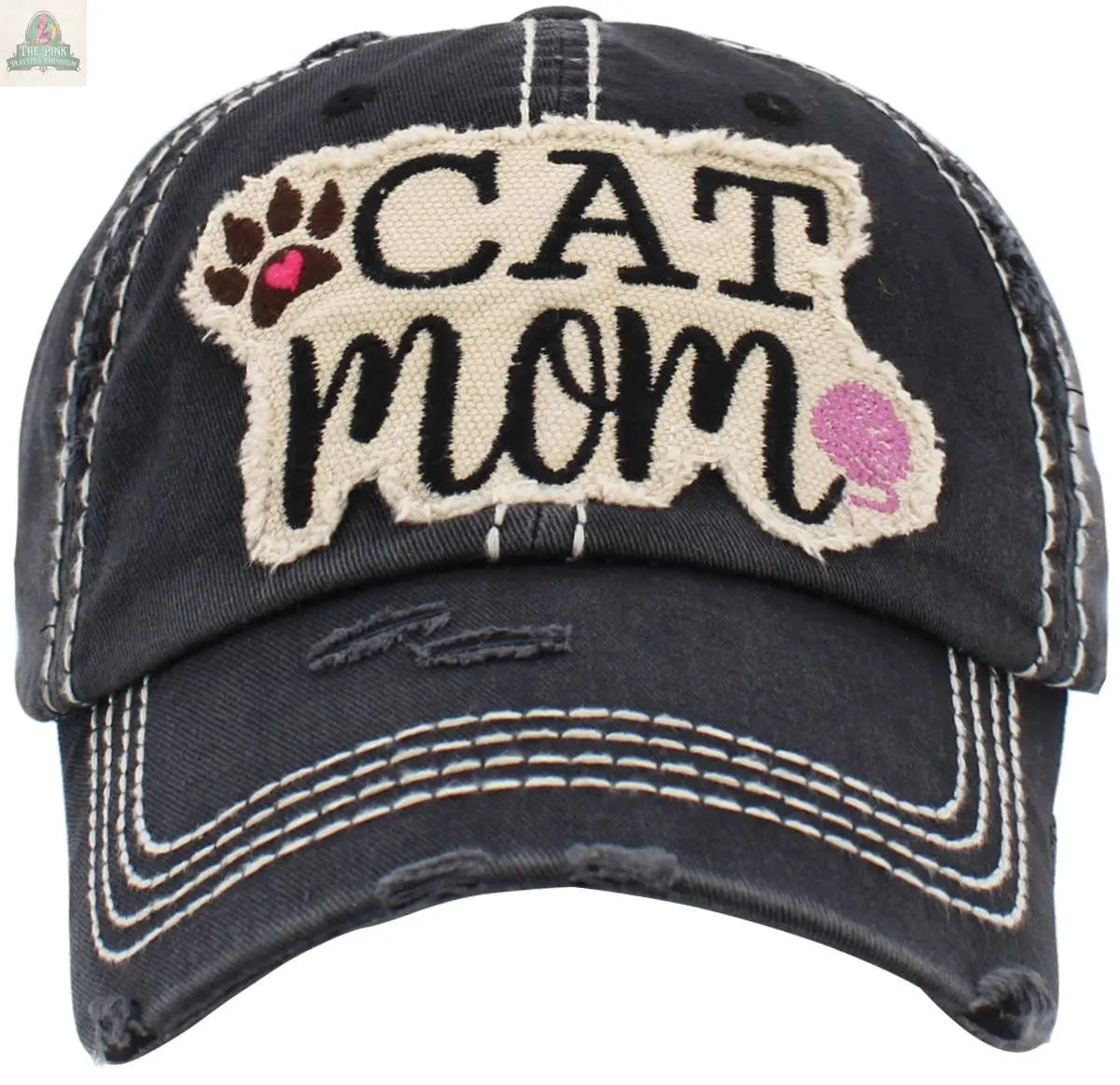 CAT MOM Washed Vintage Ball Cap: BLK KBETHOS