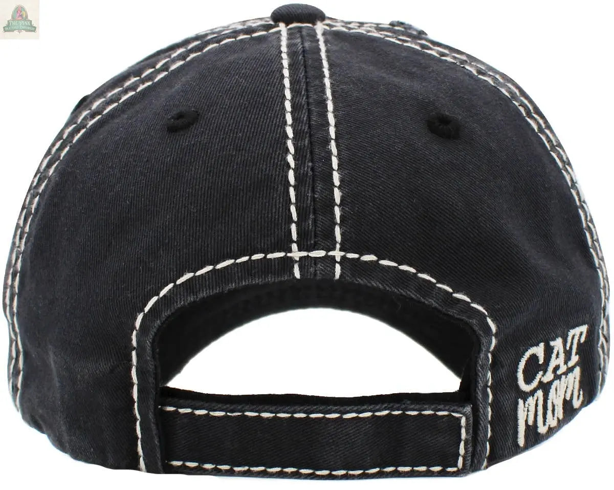 CAT MOM Washed Vintage Ball Cap: BLK KBETHOS