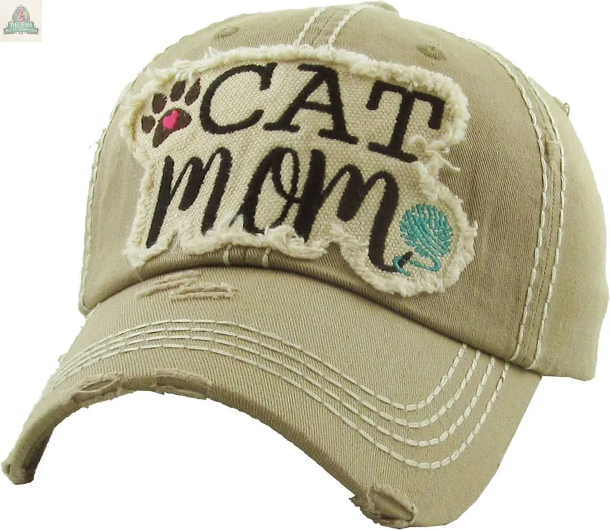 CAT MOM Washed Vintage Ball Cap: KHK KBETHOS