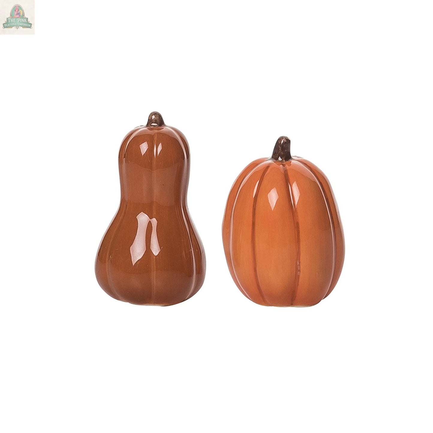 CLOSEOUT Harvest Fall Pumpkin Salt Pepper Shaker Set 2: Ceramic Pink Platypus Emporium