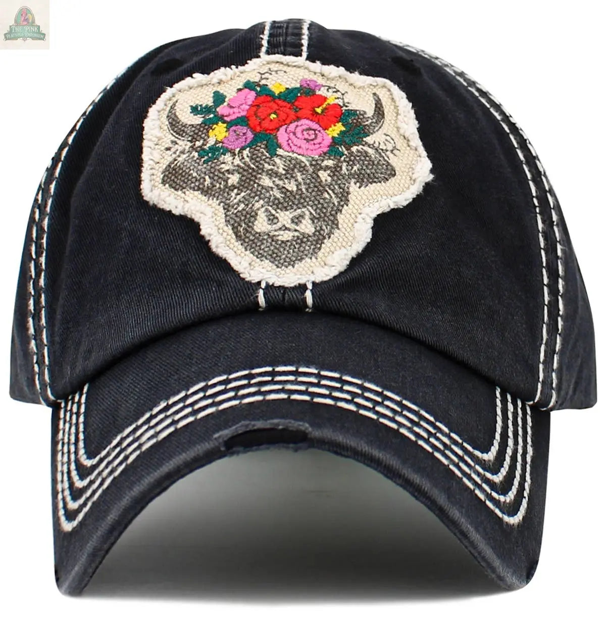 Fluffy Floral Cow Vintage Ballcap: HPK KBETHOS