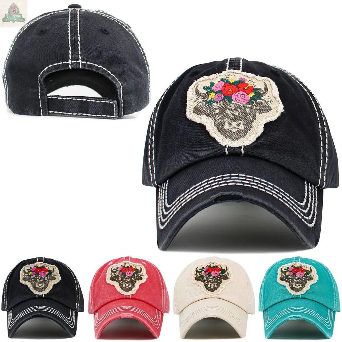 Fluffy Floral Cow Vintage Ballcap: STN KBETHOS
