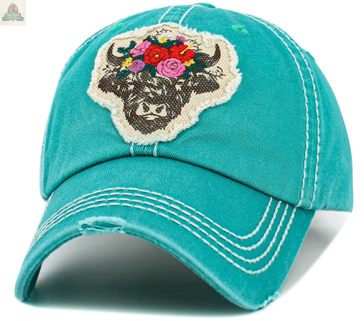 Fluffy Floral Cow Vintage Ballcap: STN KBETHOS