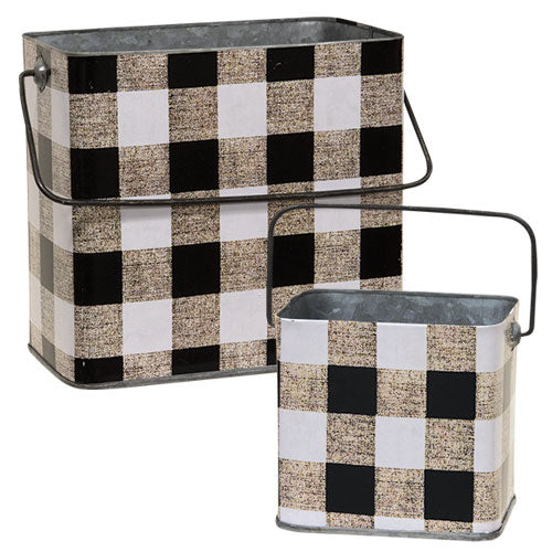 Black & White Check Galvanized Metal Buckets