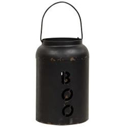 Black lantern with 'BOO' text on a white background