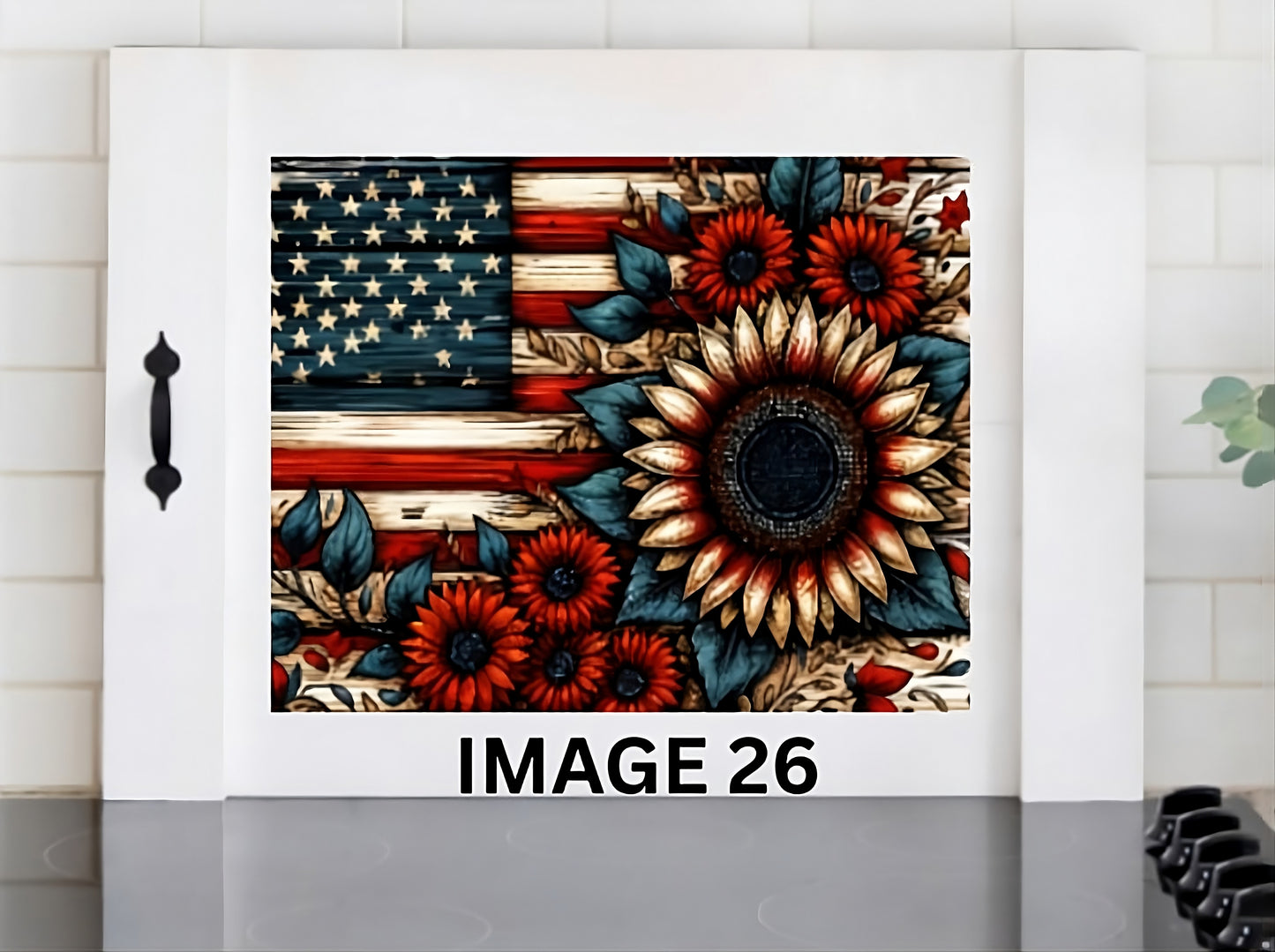 Patriotic Sunflower Stove Cover | American Flag Noodle Board | Rustic Farmhouse Kitchen Decor