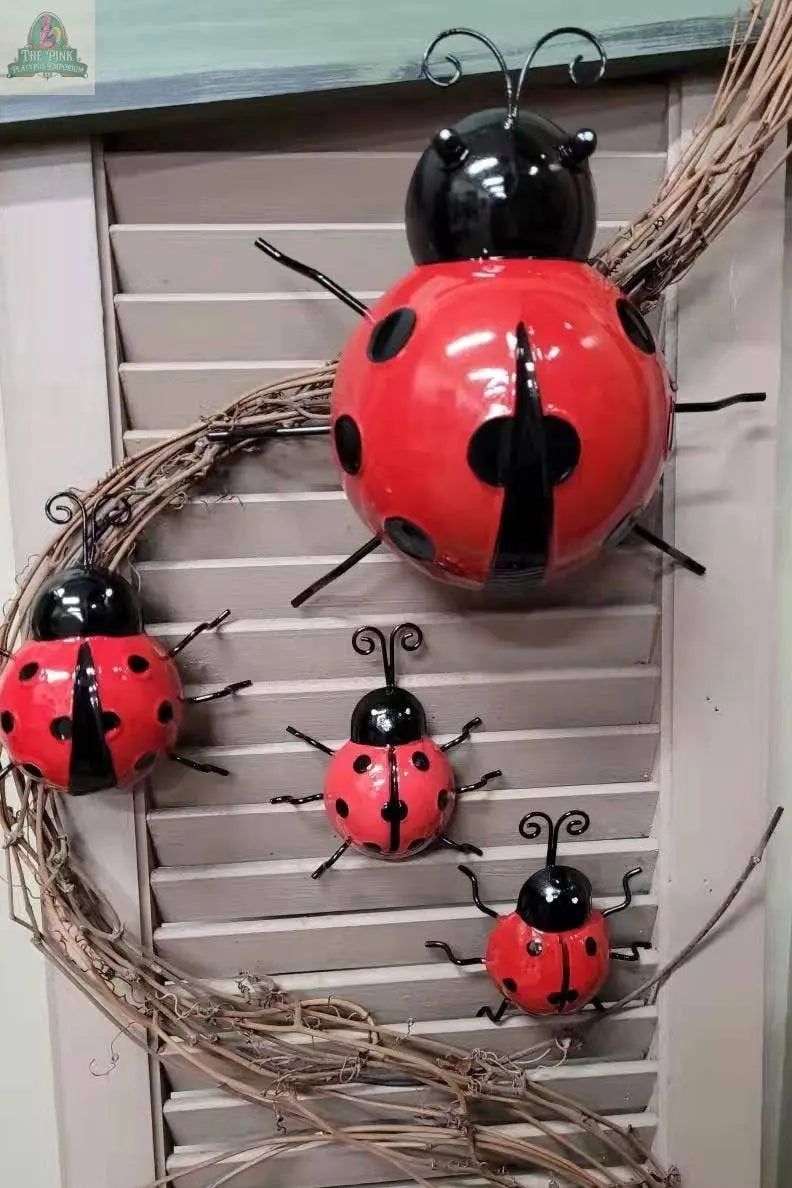 Metal Ladybug Decoration ( Whole set of 4 pcs) Green Pastures Wholesale