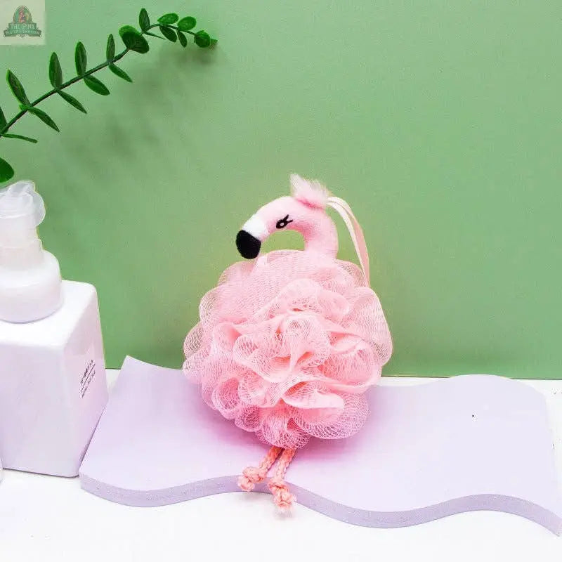 PAPO - Flamingo-Shaped Bath Pouf: B Pink Platypus Emporium