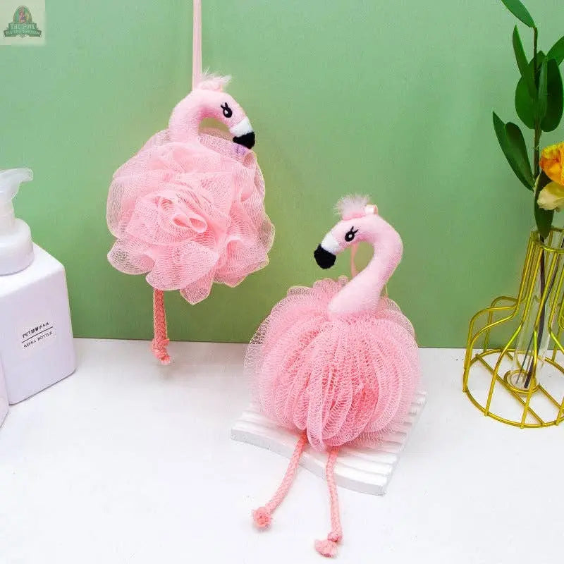 PAPO - Flamingo-Shaped Bath Pouf: B Pink Platypus Emporium