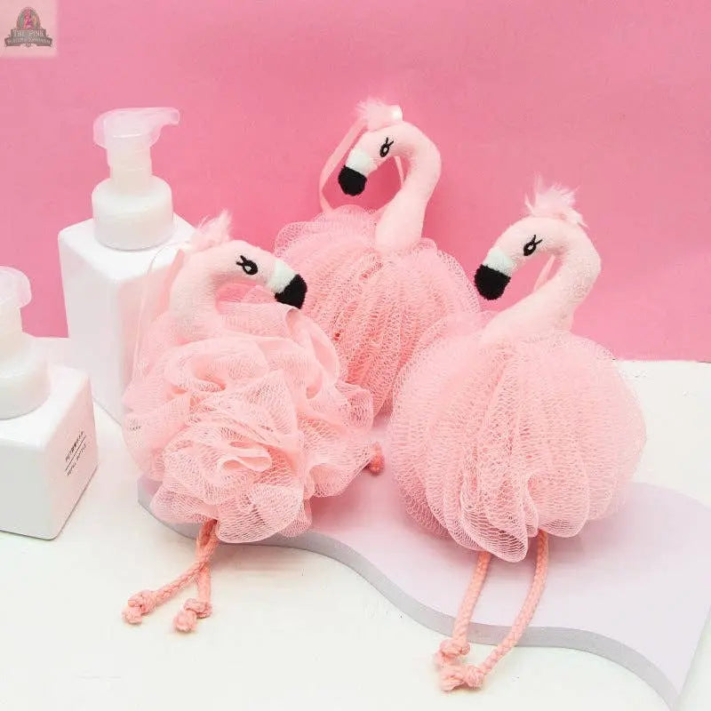 PAPO - Flamingo-Shaped Bath Pouf: B Pink Platypus Emporium