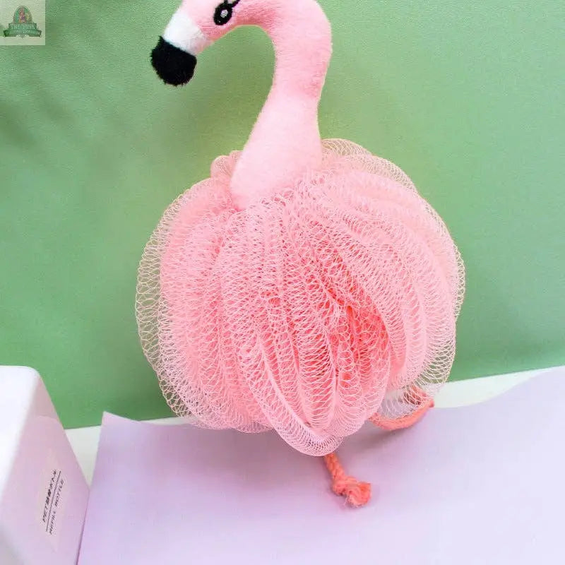 PAPO - Flamingo-Shaped Bath Pouf: B Pink Platypus Emporium