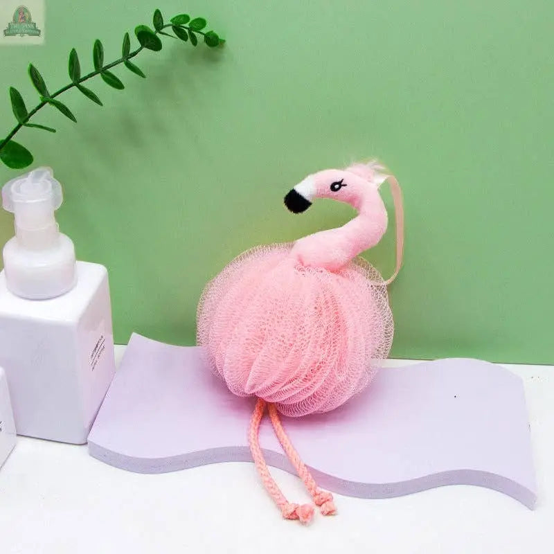 PAPO - Flamingo-Shaped Bath Pouf: B Pink Platypus Emporium