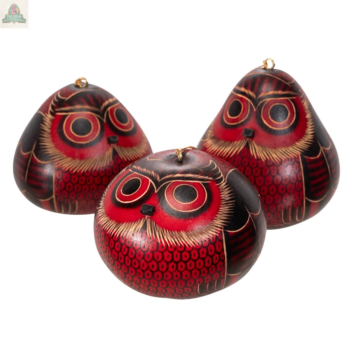 Red Owl Gourd Ornament - Christmas Tree Decor Pink Platypus Emporium