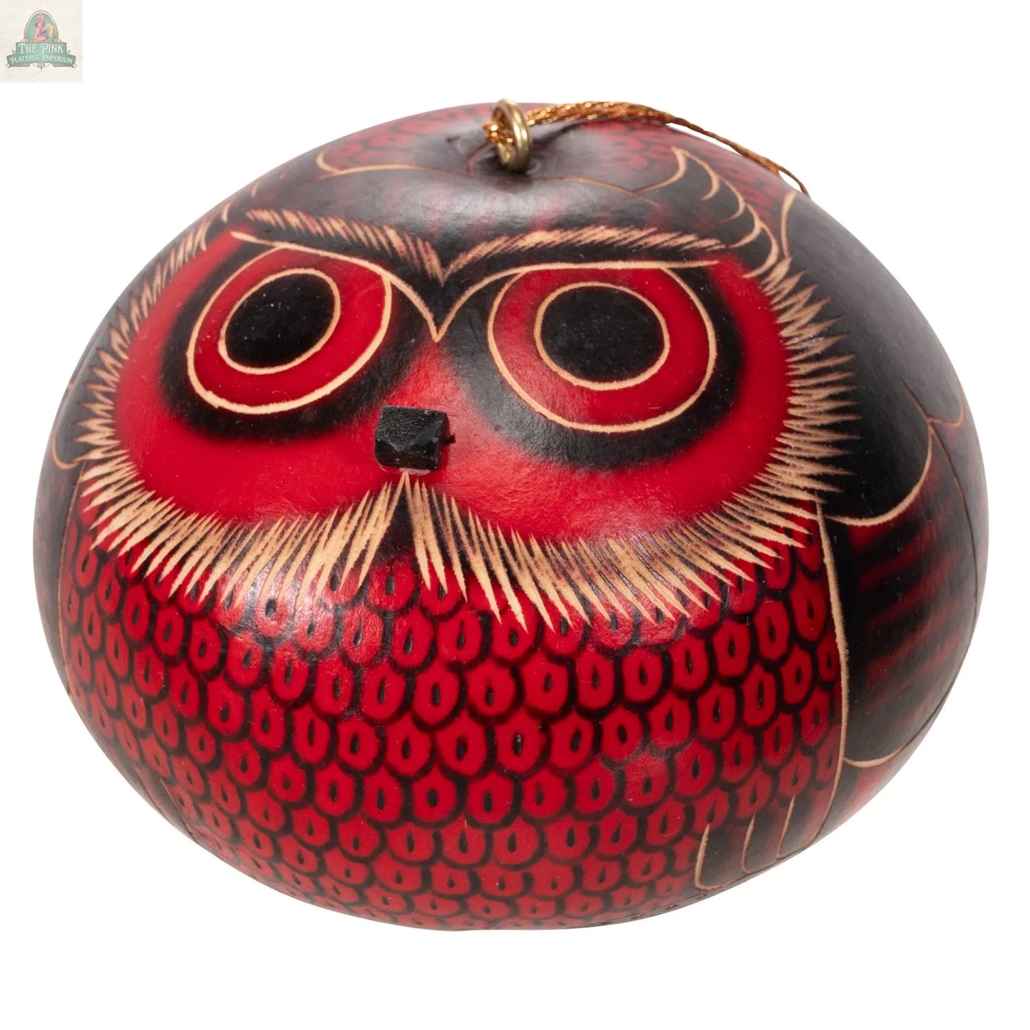 Red Owl Gourd Ornament - Christmas Tree Decor Pink Platypus Emporium