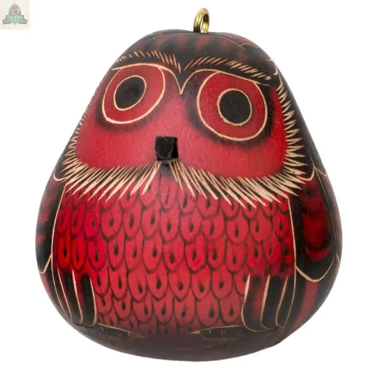 Red Owl Gourd Ornament - Christmas Tree Decor Pink Platypus Emporium