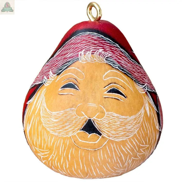Santa Smile - Mini Gourd Ornament - Natural Holiday Pink Platypus Emporium