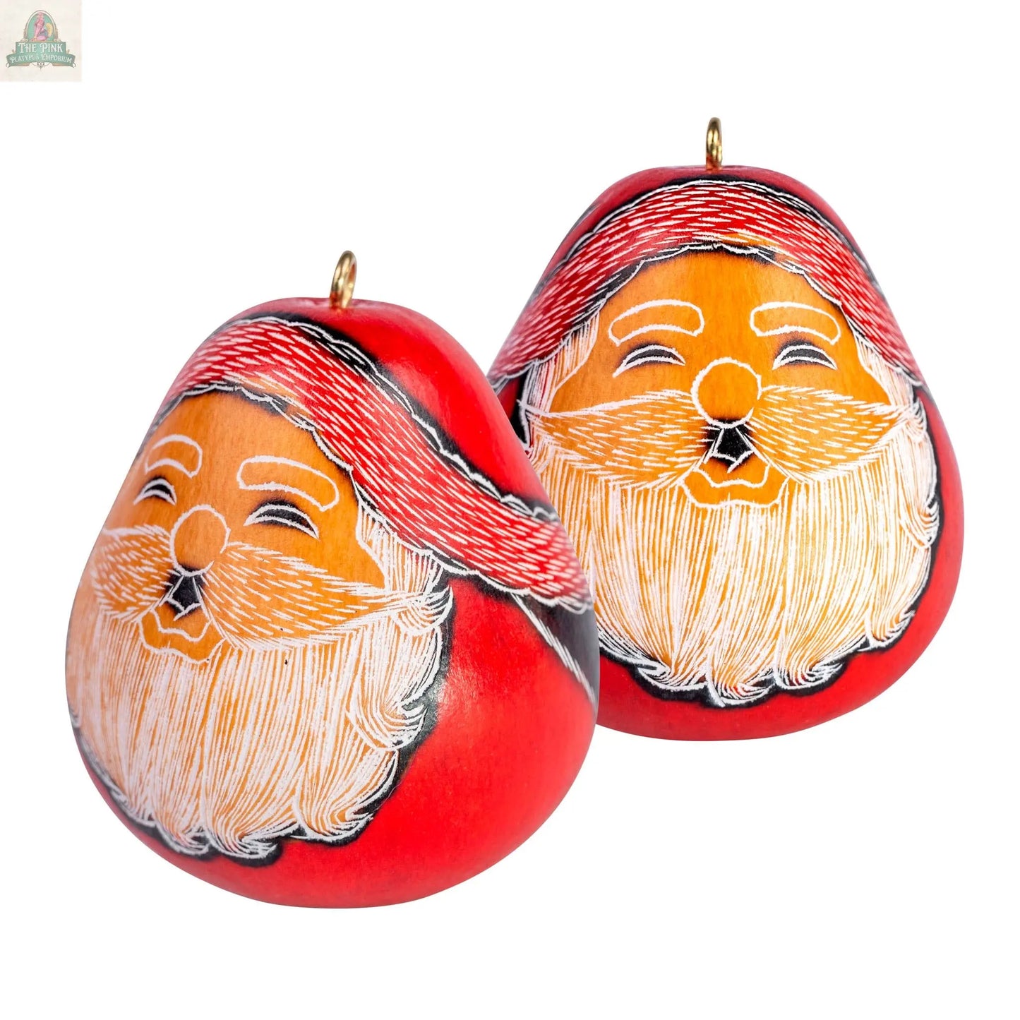 Santa Smile - Mini Gourd Ornament - Natural Holiday Pink Platypus Emporium