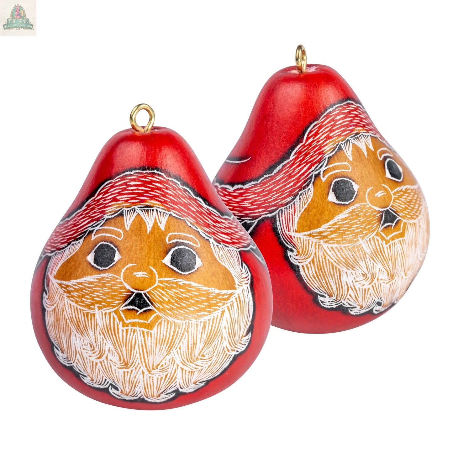 Santa Smile - Mini Gourd Ornament - Natural Holiday Pink Platypus Emporium