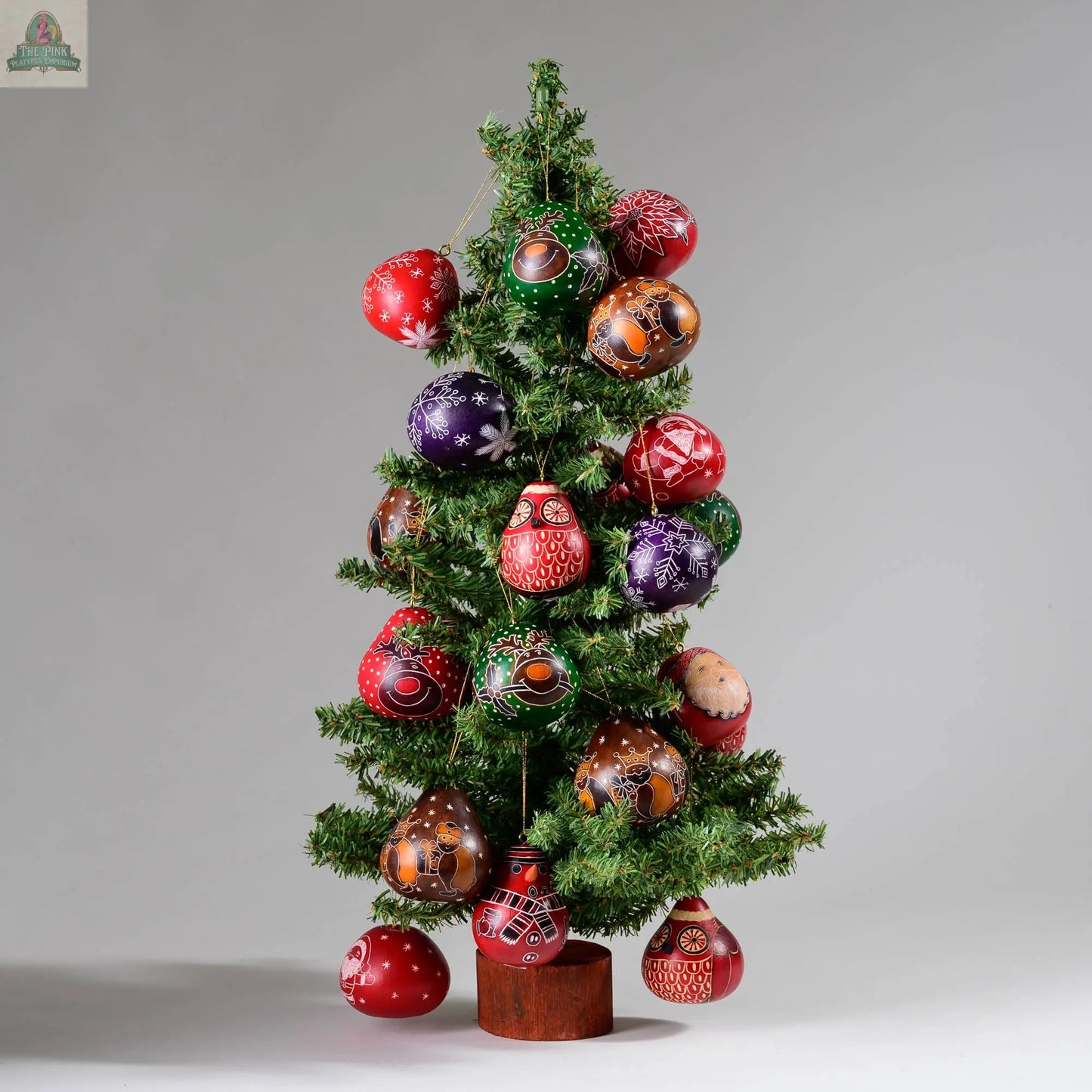 Santa Smile - Mini Gourd Ornament - Natural Holiday Pink Platypus Emporium