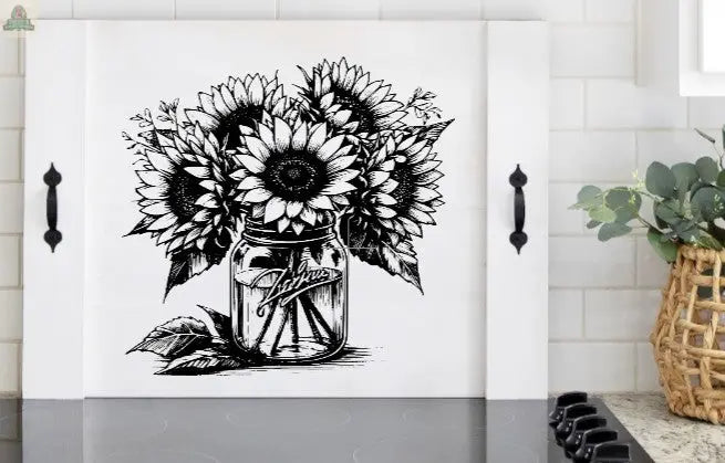 Stove Top/ Stove Top Cover black and white sunflower Pink Platypus Emporium