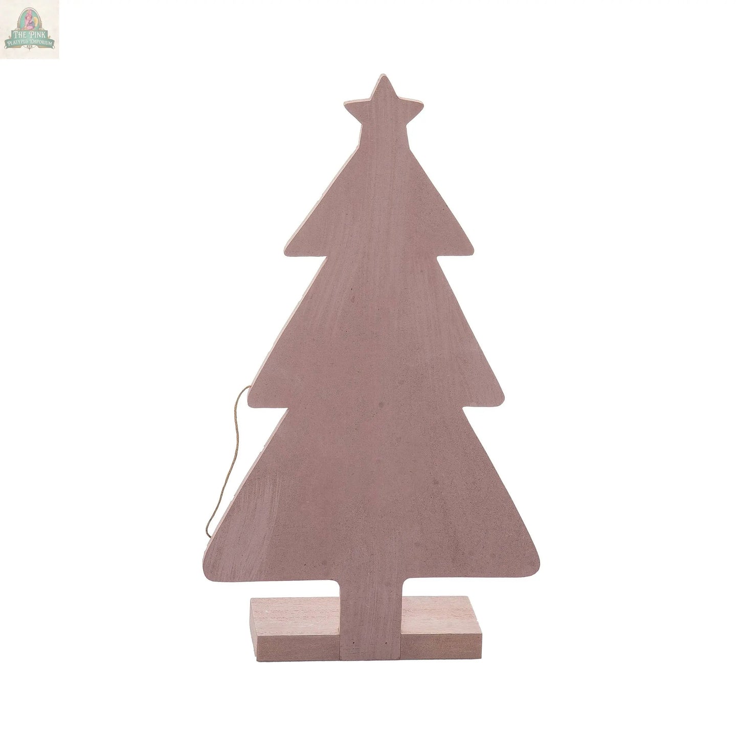 The Wood 13.5" Brown Christmas Countdown Calendar Tree DS stands upright on a rectangular base with a star on top. This charming brown wooden tree features a countdown calendar and makes a festive holiday decoration for any room.