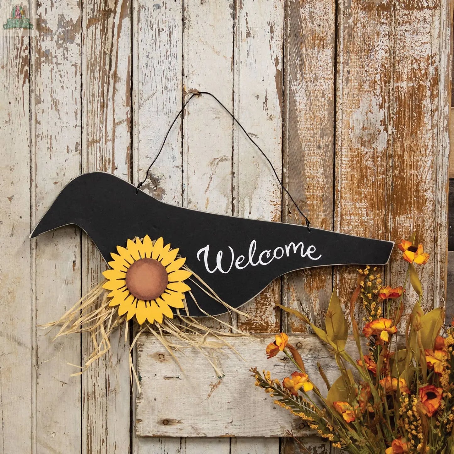 Wooden Crow w/Sunflower Welcome Sign The Hearthside Collection