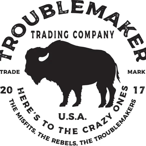 Logo of Troublemaker Trading Company with a silhouette of a bison and text.