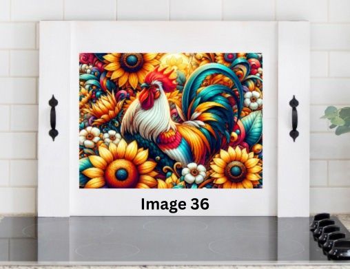 Rooster Sunflower Stove Cover | Farmhouse Noodle Board | Colorful Country Kitchen Decor