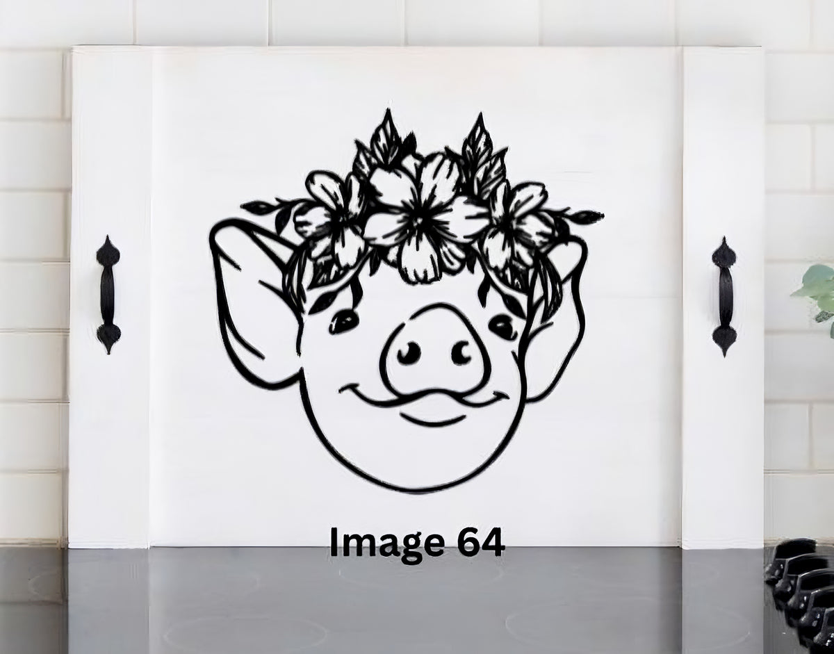 Pig lover gift featuring a floral pig wooden stove cover noodle board for farmhouse kitchen decor, housewarming gifts and gifts for Mom by Pink Platypus Emporium.