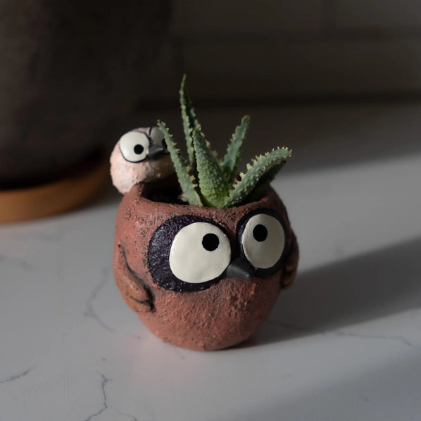 Pip & Squeak the Piggyback Owls Blobhouse Planter
