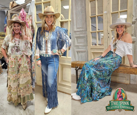 boho western clothing outfits for women with layered textures and fringe boutique style pink platypus emporium