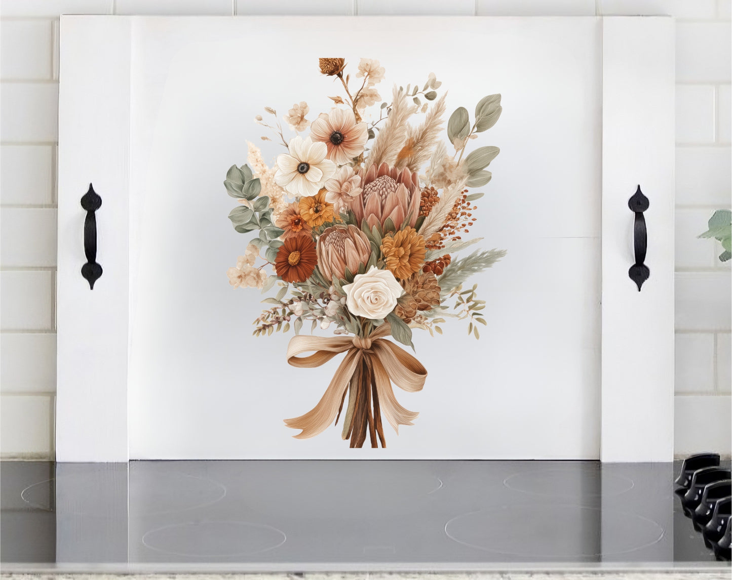 Boho Floral Stove Cover | Wooden Noodle Board | Wildflower Farmhouse Kitchen Decor