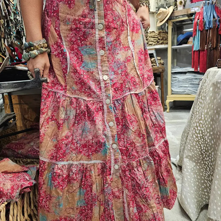 vintage distressed bandana dress with button front