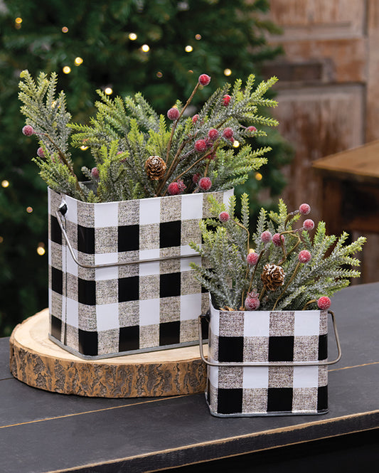 Black & White Check Galvanized Metal Buckets