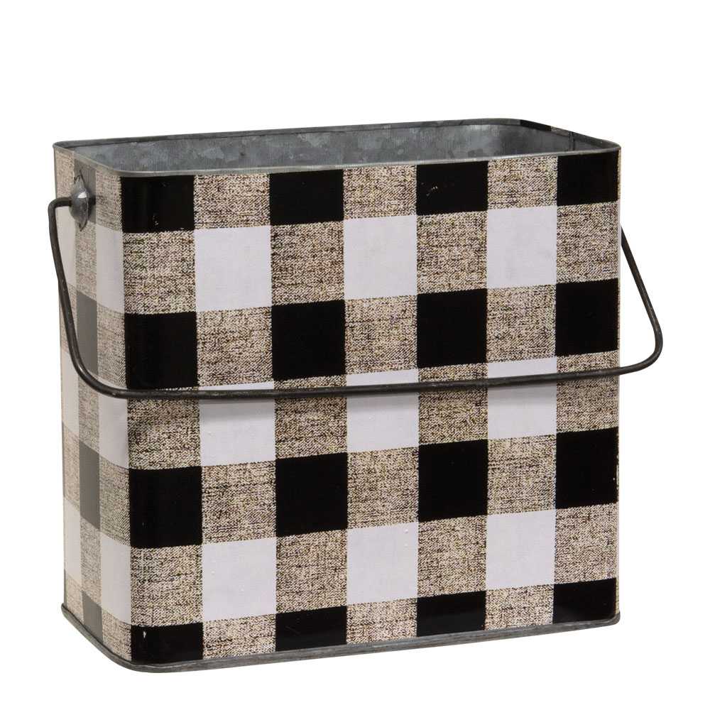 Black & White Check Galvanized Metal Buckets