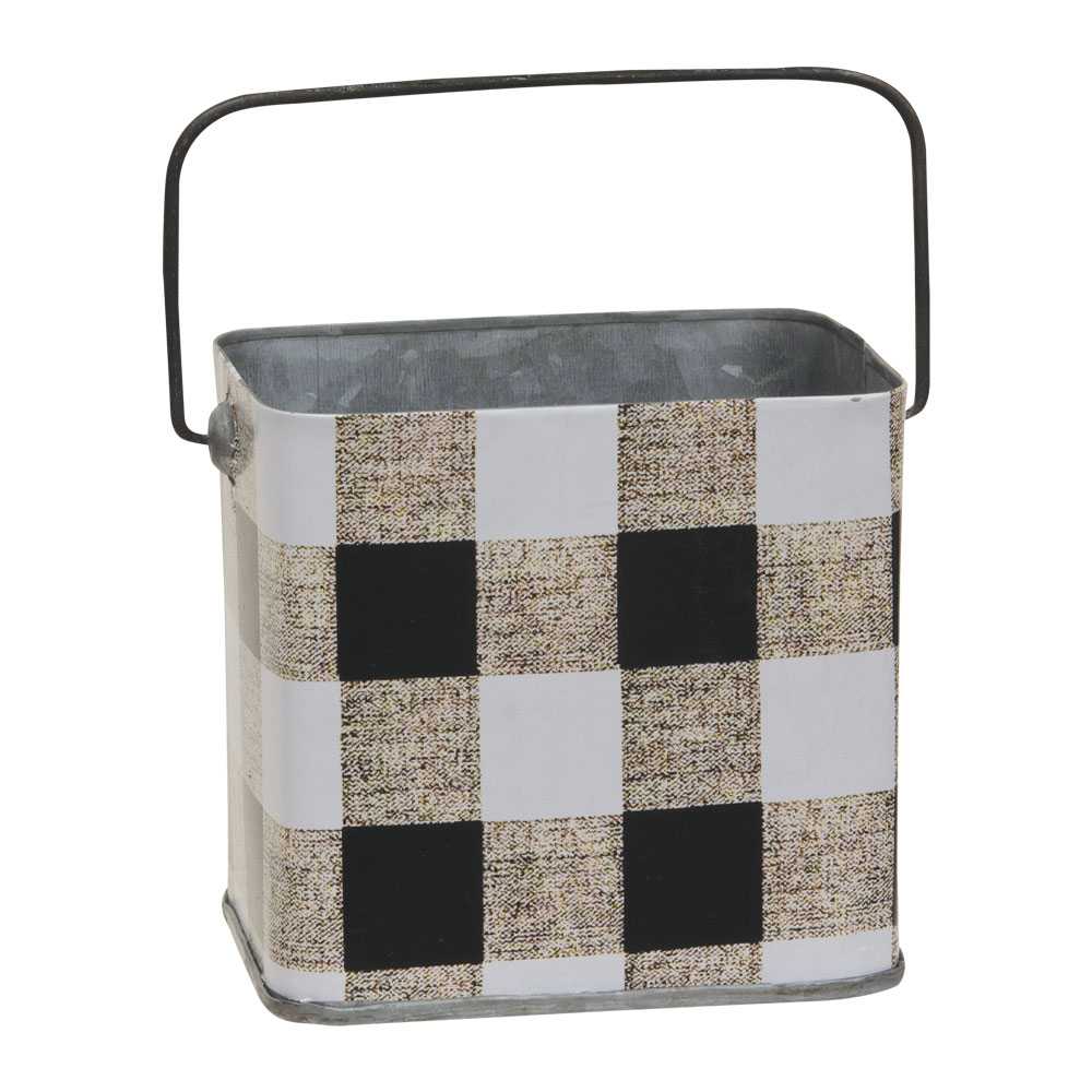 Black & White Check Galvanized Metal Buckets