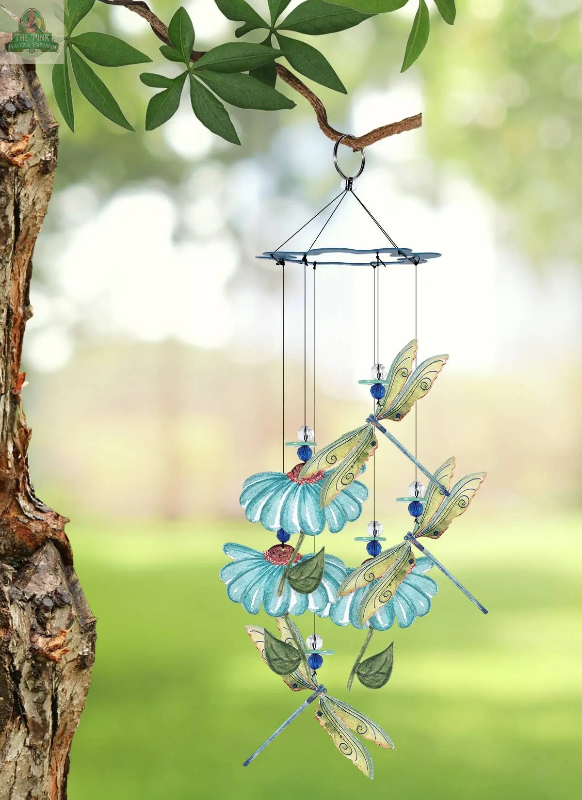 15" Dragonfly Painted Metal Wind Chime Garden Decor - 93707 Pink Platypus Emporium