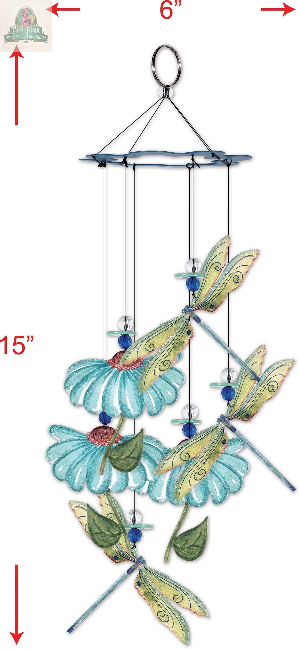 15" Dragonfly Painted Metal Wind Chime Garden Decor - 93707 Pink Platypus Emporium