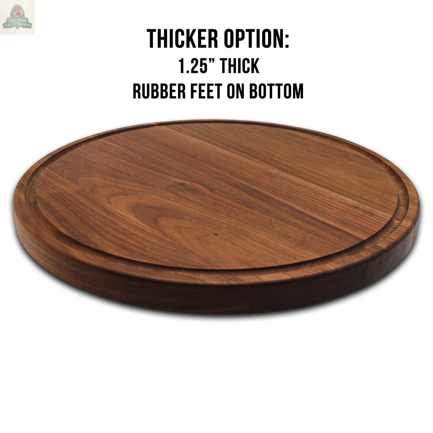 18" Walnut Personalized Round Board with Juice Groove, 18” Round Personalized Charcuterie Board, Wedding Gift, Gift For the Couple, USA Made Pink Platypus Emporium