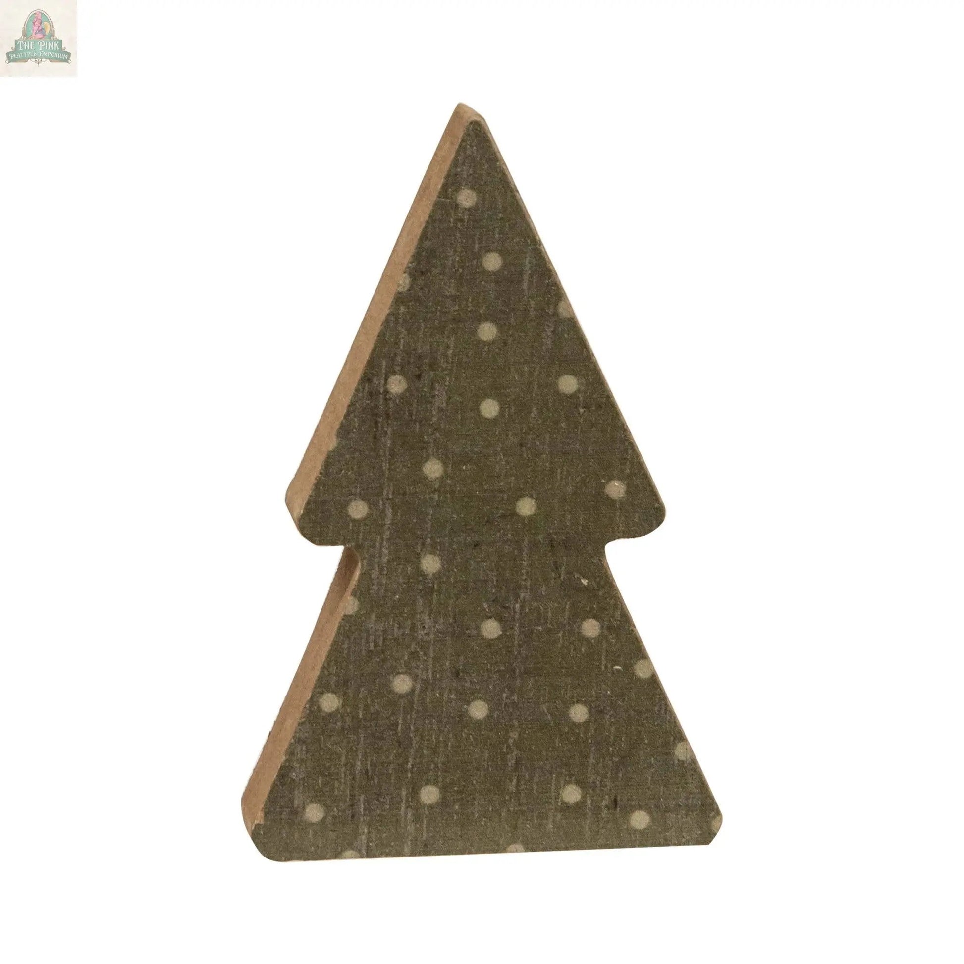 A set of three chunky wooden Christmas trees from the Country Print collection, featuring dark green and white polka dot designs—perfect for adding a charming touch to your holiday decor.