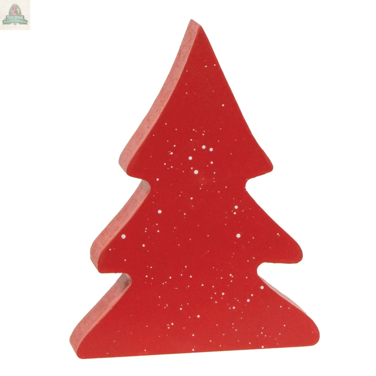 The 3/Set, Most Wonderful Time Christmas Tree Sitters feature red, stylized trees with white snow-like speckles—ideal for festive holiday decor or as charming mantel display accents.