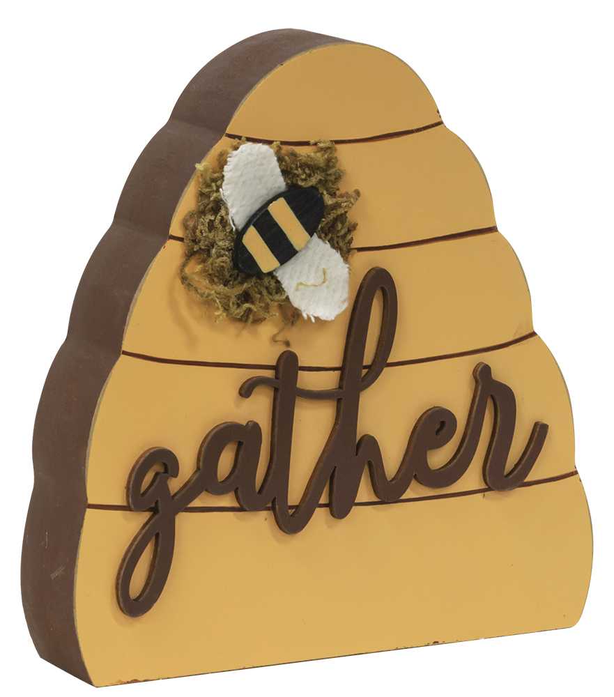 Wooden Beehive Decor with Bumble Bee | Gather Farmhouse Sitter