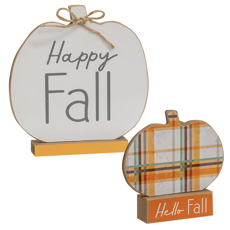 Wooden Pumpkin Fall Decor | Hello Fall & Happy Fall – Set of 2