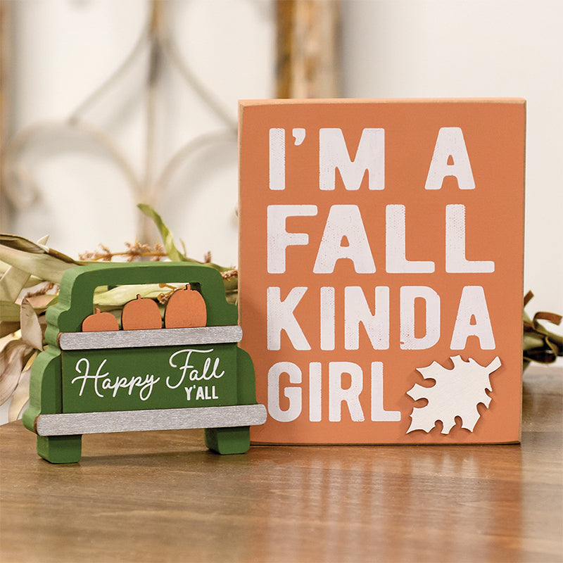 Fall Pumpkin Truck Decor & Fall Kinda Girl Box Sign – 2 Piece Set