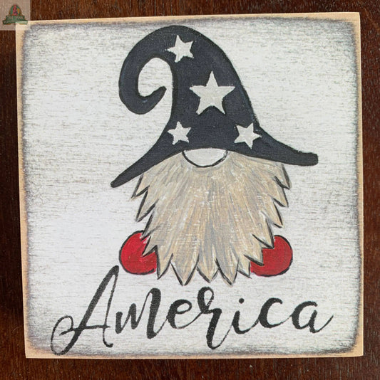 4X4-265 Gnome America Wood Sign Pink Platypus Emporium
